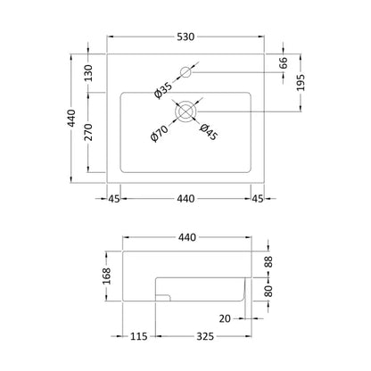 Halo 530mm 1Th Semi Recessed Basin