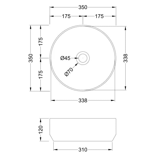 Fairford Round Matt White Vessel 350 x 350 x 120mm 0TH