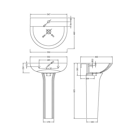The Fairford Sierra 560mm Basin and Pedestal