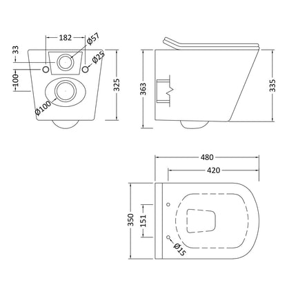 Dezine Cubo Pure Stort Hung Toilet with Soft Close Seat