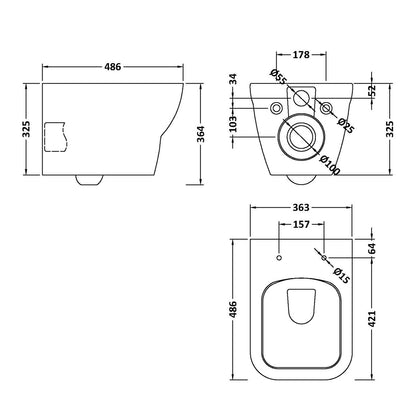 Dezine Cubo Stort Hung Toilet with Soft Close Seat