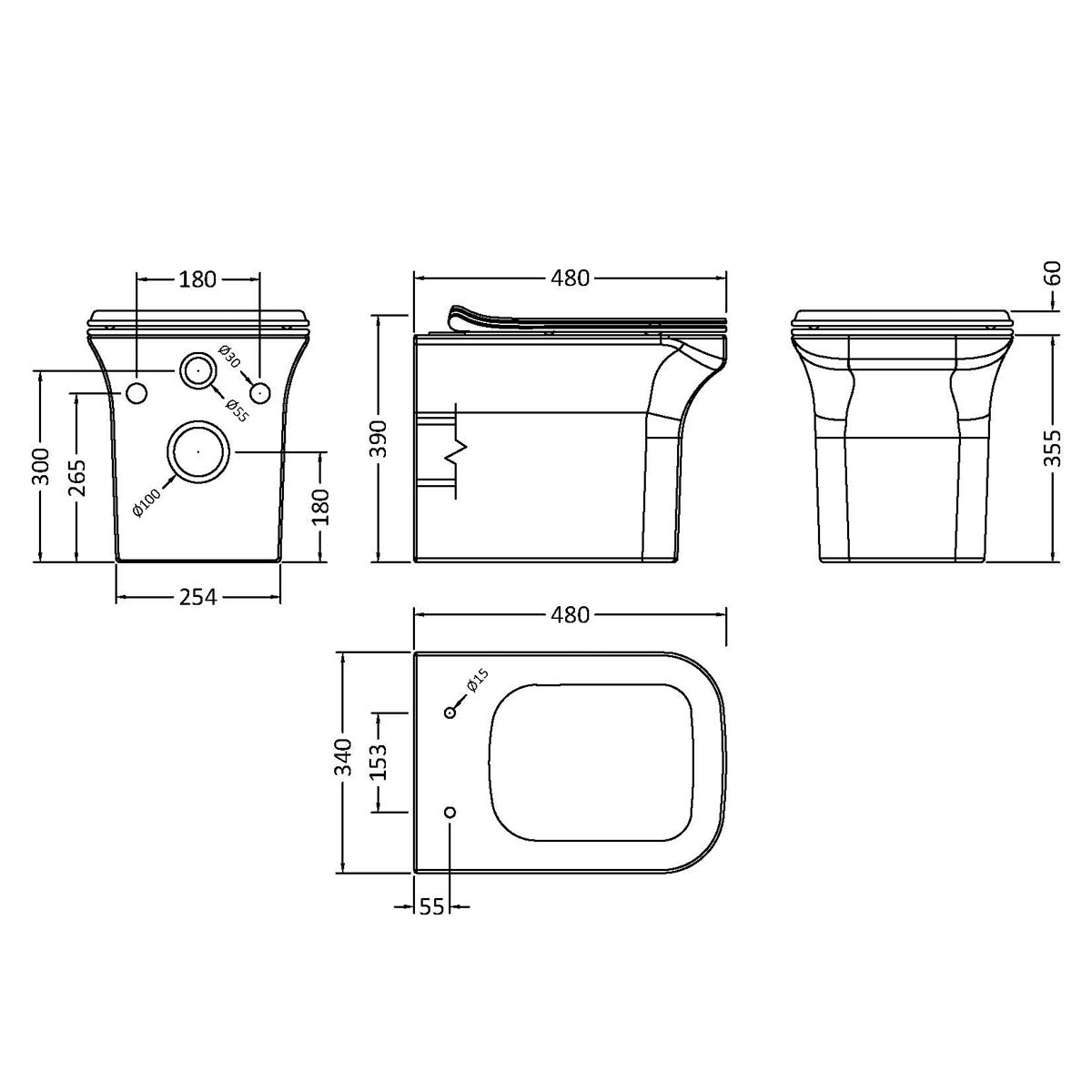 Fairford Grove Lip Wall Hung Toilet with Soft Close Seat
