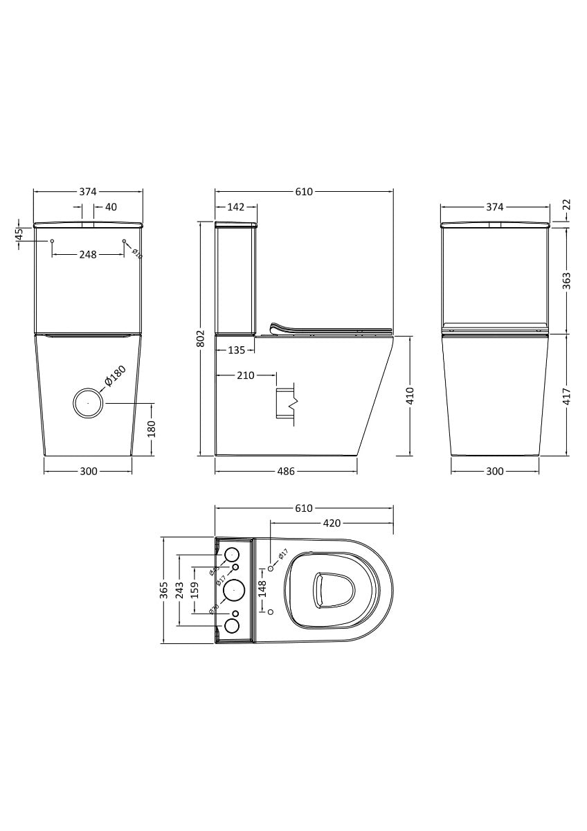 Fairford Sierra Pure Rimless Close Coupled Toilet with Soft Close Seat