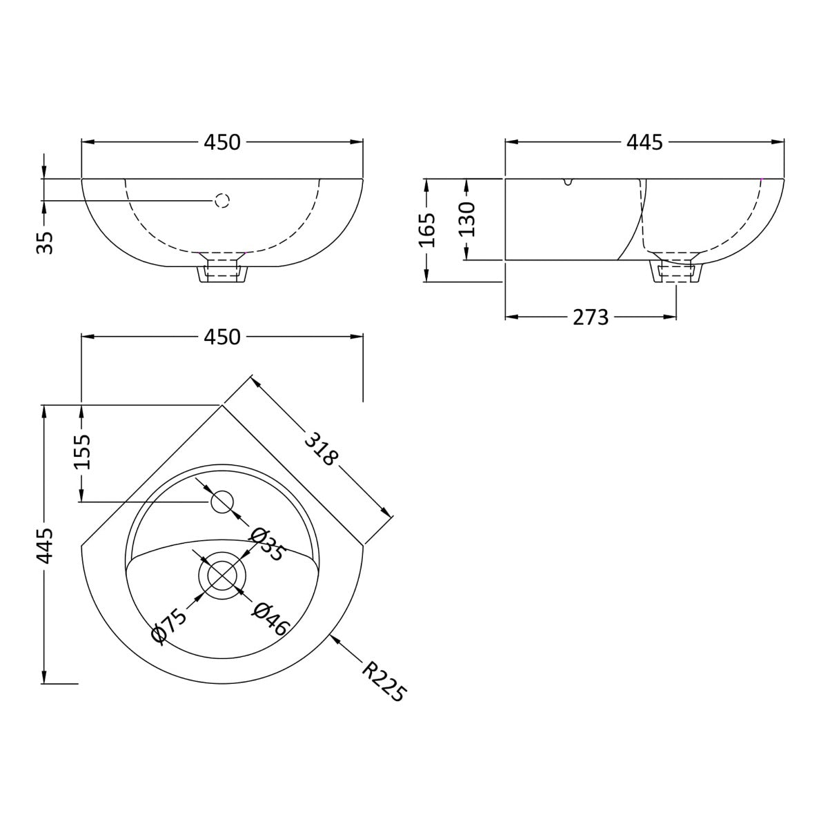Fairford Wall Hung Corner Basin