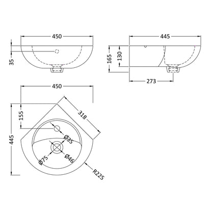 Fairford Wall Hung Corner Basin