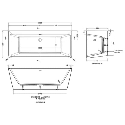 Fairford Reggio 1500 x 710 x 590mm Left Hand Corner Bath