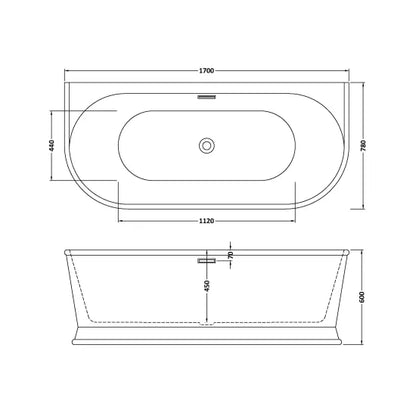 Fairford Farrara Back To Wall 1700 x 780 x 600mm Freestanding Bath