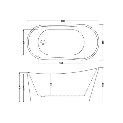 Fairford Verona 1500 x 750 x 720mm Freestanding Bath