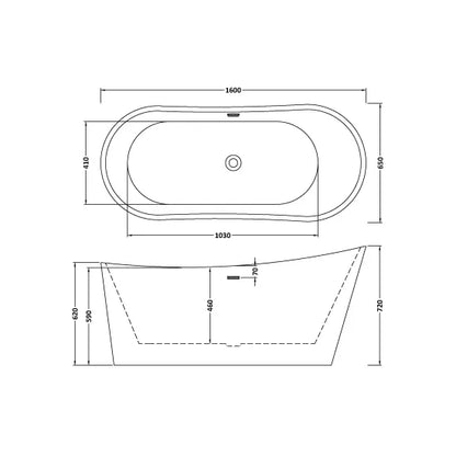 Fairford Verona 1600 x 750 x 720mm Freestanding Bath