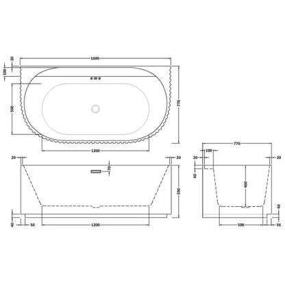 Fairford Fluted Back To Wall 1700 x 780 x 580mm Freestanding Bath
