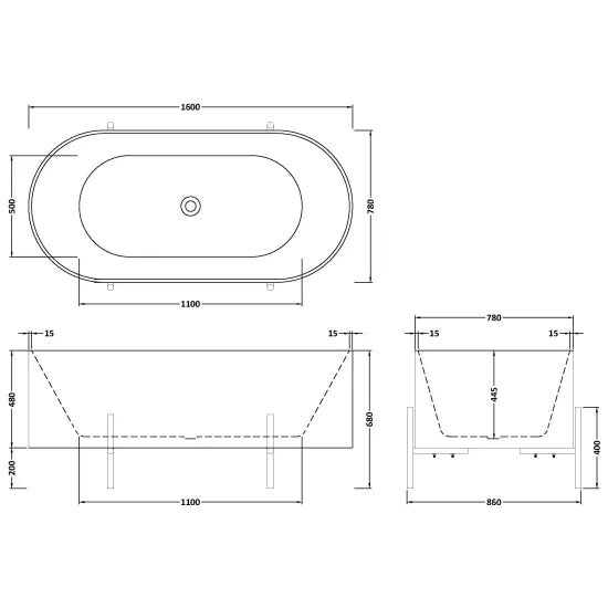 Fairford Ravenna 1600 x 750 x 770mm Freestanding Bath