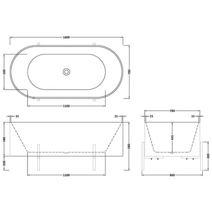 Fairford Ravenna 1600 x 750 x 770mm Freestanding Bath