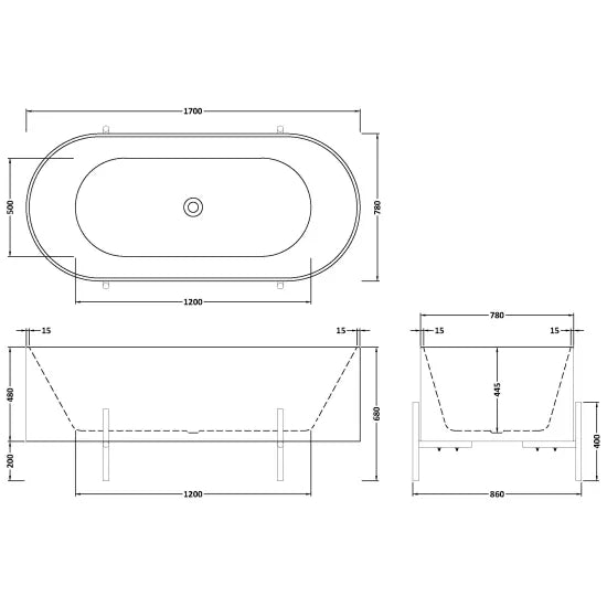 Fairford Revenna 1700 x 750 x 770mm Freestanding Bath