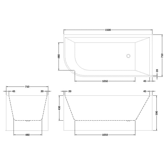 Fairford Reggio 1700 x 720 x 590mm Left Hand Corner Bath