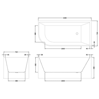 Fairford Reggio 1700 x 720 x 590mm Left Hand Corner Bath