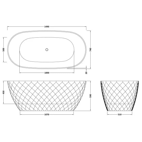 Fairford Tesselate 1490 x 770 x 590mm Freestanding Bath