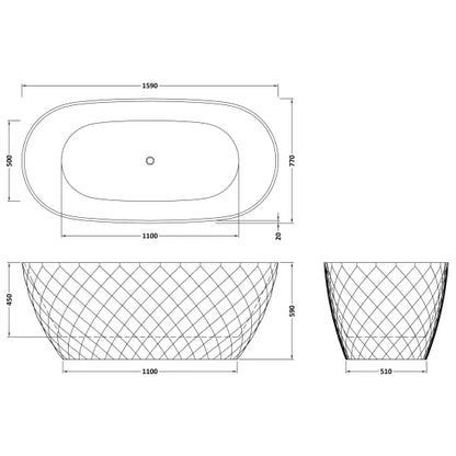 Fairford Tesselate 1590 x 740 x 590mm Freestanding Bath