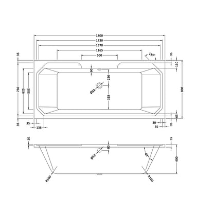Fairford Cariss 1800 x 800mm Double Ended Traditional Straight Bath