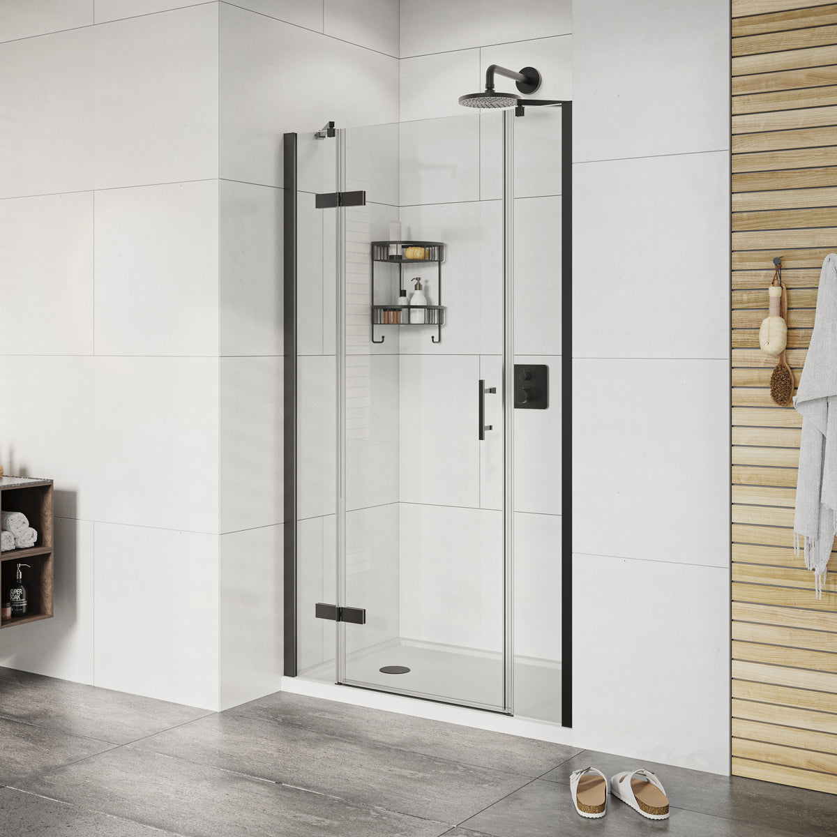 Fairford Pro 8 Black 1400mm Frameless 8mm Hinged Shower Door with 2 Inline Panels