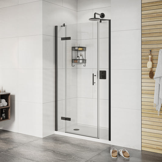 Fairford Pro 8 Black 1600mm Frameless 8mm Hinged Shower Door with 2 Inline Panels