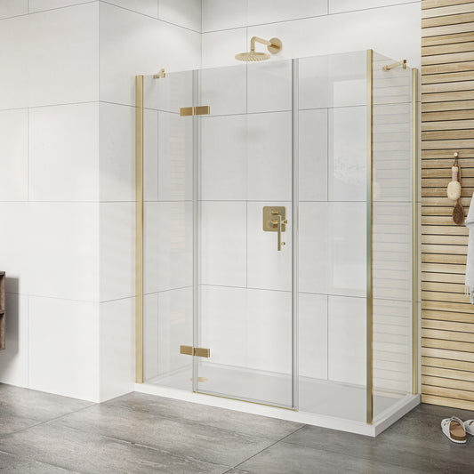 Fairford Pro 8 Brushed Brass 1600mm Frameless 8mm Hinged Shower Door with 2 Inline Panels
