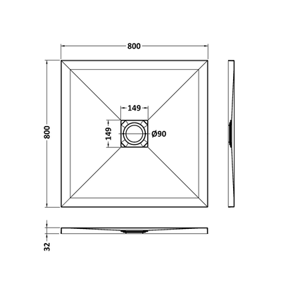 Fairford Square White Slate Shower Tray, Center Waste-800mm x 800mm