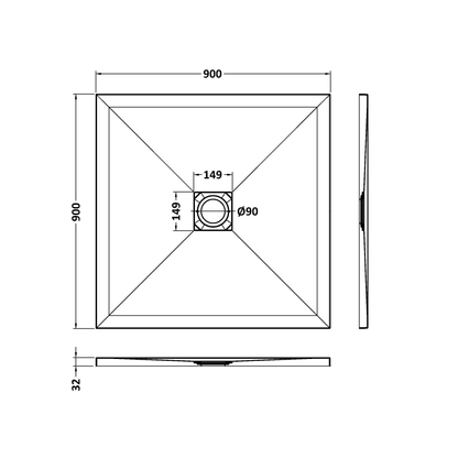 Fairford Square White Slate Shower Tray, Center Waste-900mm x 900mm