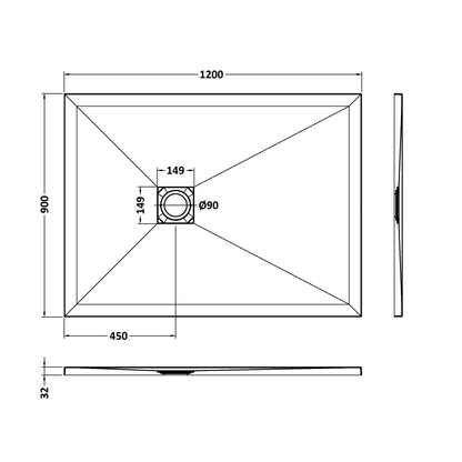 Fairford Rectangular White Slate Shower Tray, Center Waste-1200mm x 900mm