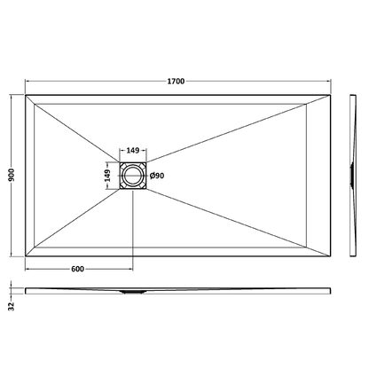 Fairford Rectangular White Slate Shower Tray, Center Waste-1700mm x 800mm
