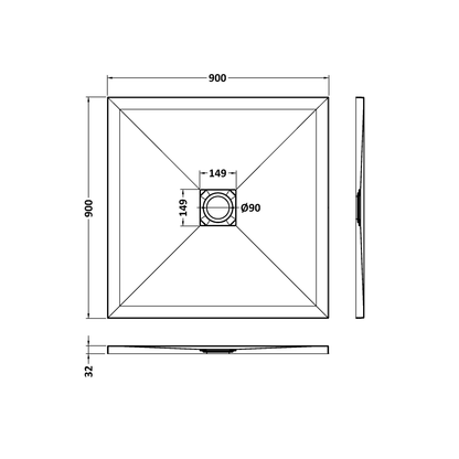 Fairford Square Grey Slate Shower Tray, Center Waste-900mm x 900mm