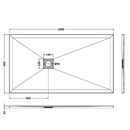 Fairford Rectangular Grey Slate Shower Tray, Center Waste-1600mm x 800mm