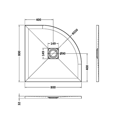 Fairford Quadrant Grey Slate Shower Tray, Center Waste-800mm x 800mm