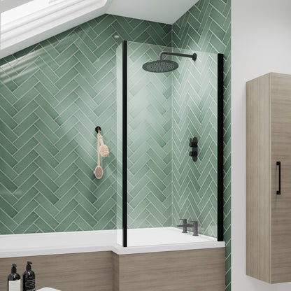 Fairford 6mm Matt Black L Shape Shower Bath Screen with Fixed Return