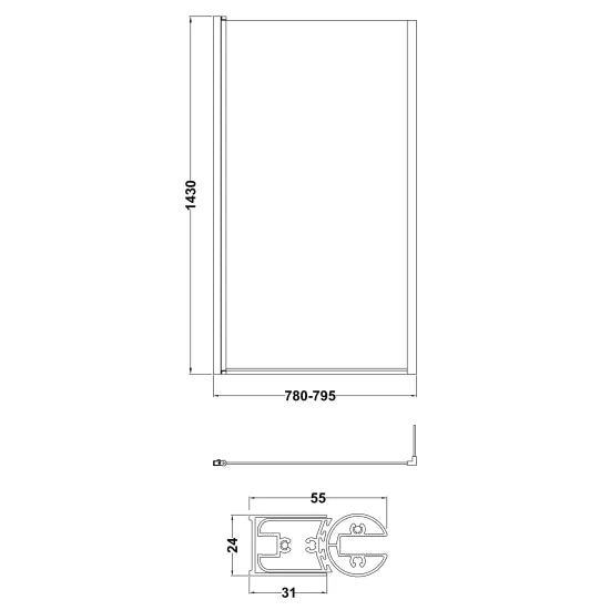 Fairford 6mm Brushed Brass L Shape Hinged Bath Screen