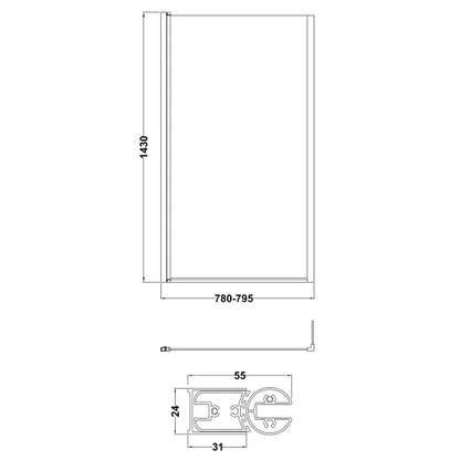 Fairford 6mm Brushed Brass L Shape Hinged Bath Screen