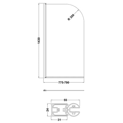 Fairford 6mm Gunmetal Radius Hinged Bath Screen