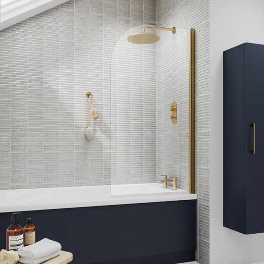 Fairford 6mm Brushed Brass Radius Bath Screen