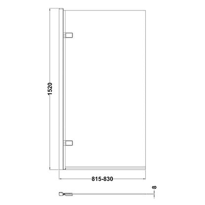 Fairford 8mm Straight Shower Bath Screen 830 x 1520 Square