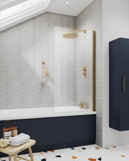 Fairford 6mm Brushed Brass Hinged Bath Screen