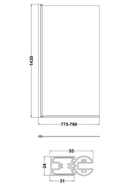 Fairford 6mm Brushed Brass Hinged Bath Screen