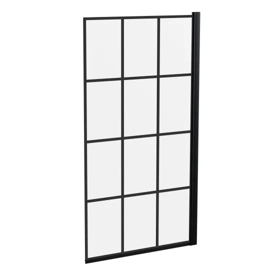 Fairford 6mm Matt Black Square Grid Hinged Bath Screen