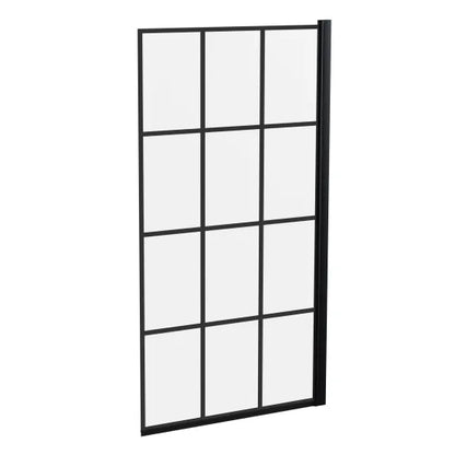 Fairford 6mm Matt Black Square Grid Hinged Bath Screen