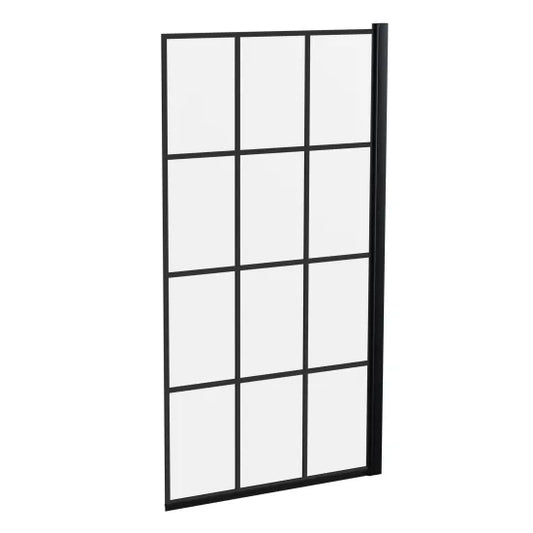 Fairford 6mm Matt Black Square Grid Hinged Bath Screen