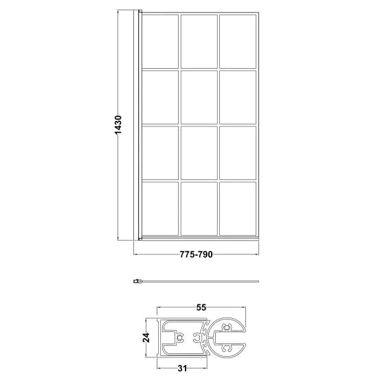 Fairford 6mm Matt Black Square Grid Hinged Bath Screen