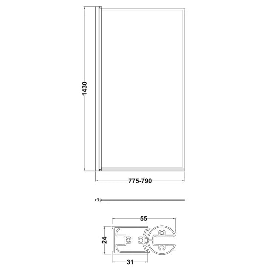 Fairford 6mm Matt Black Square Framed Hinged Bath Screen