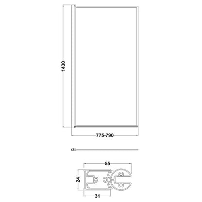 Fairford 6mm Matt Black Square Framed Hinged Bath Screen