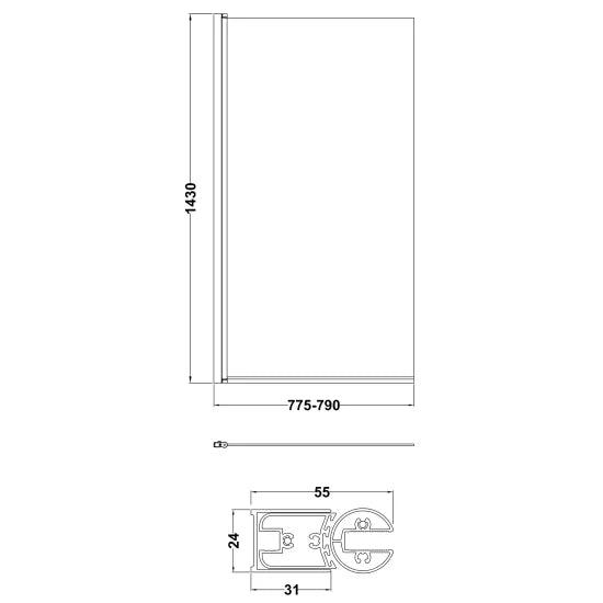 Fairford 6mm Gunmetal Square Hinged Bath Screen