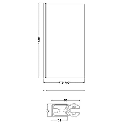 Fairford 6mm Gunmetal Square Hinged Bath Screen