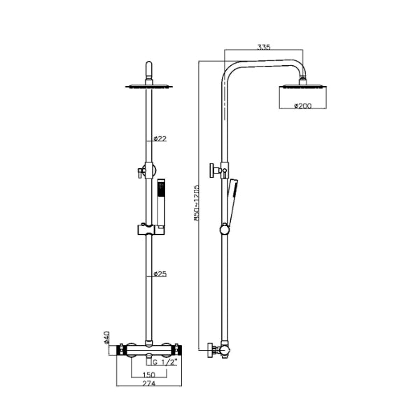 Fairford Element 7 Brushed Brass Exposed Shower Kit