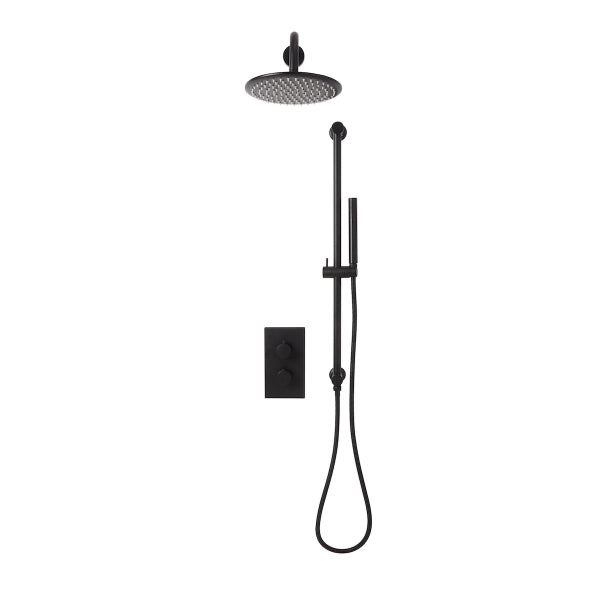 Fairford Element 7 Matt Black Concealed Shower Kit with Overhead and Slide Rail Kit